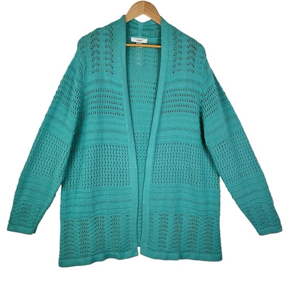 CJ Banks Plus Size Light Teal/Aqua Knit Cardigan Sweater Size 2X - Picture 2 of 12